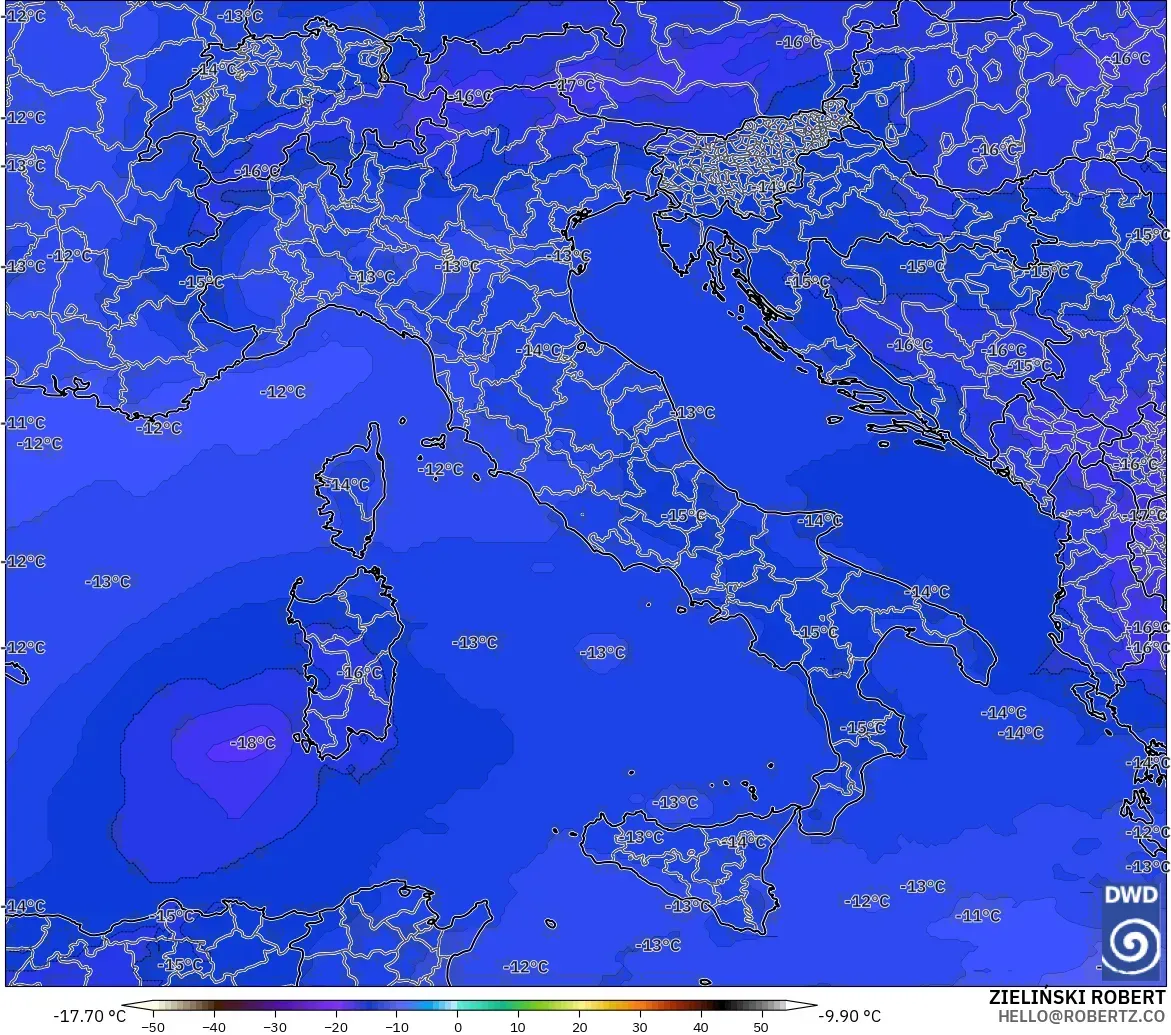 ICON modelo - Itália, Temperatura a 500 hPa