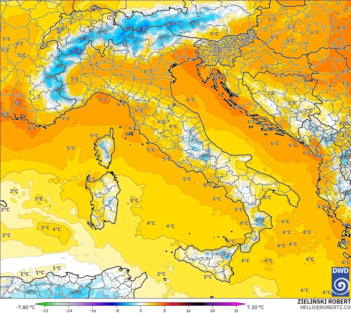 ICON modelo - Itália, Anomalia de temperatura a 850 hPa