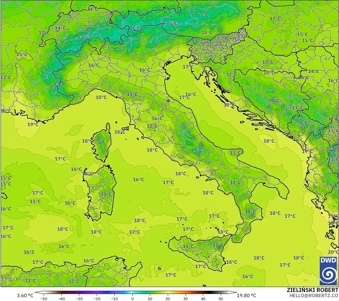 ICON modelo - Itália, Temperatura a 850 hPa