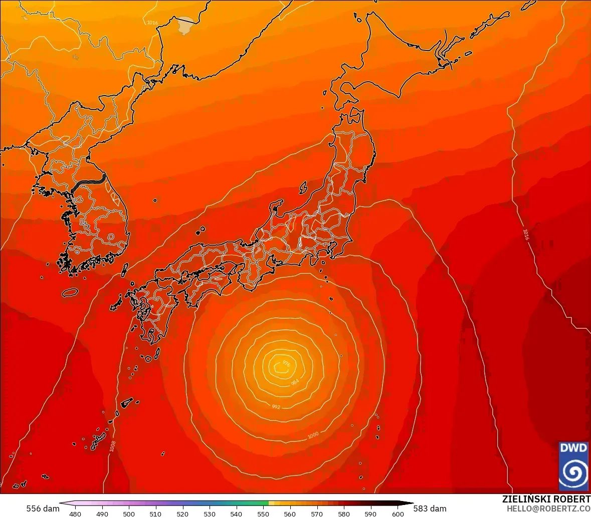 ICON modelo - Japão, Altura geopotencial a 500 hPa