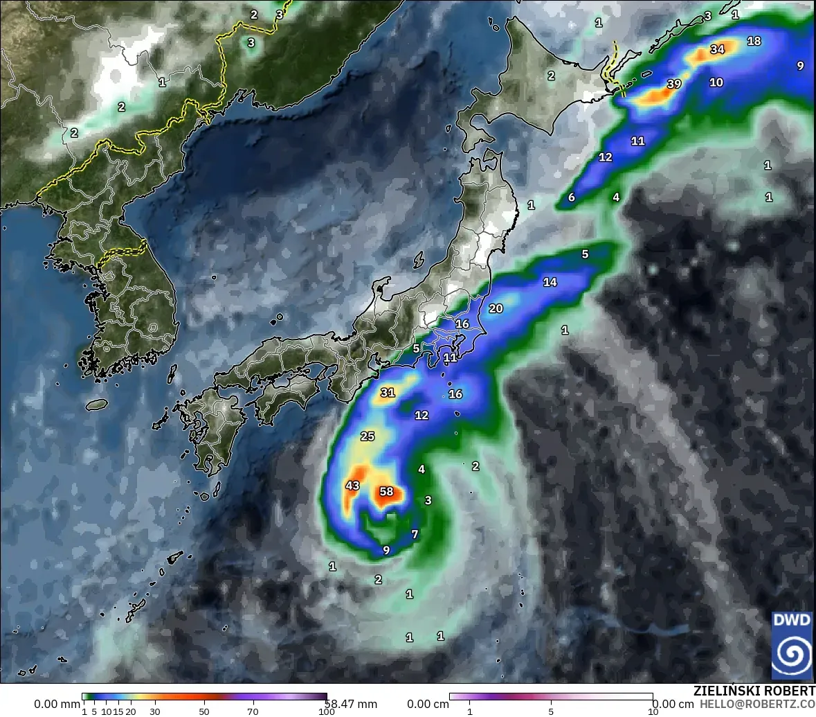 ICON modelo - Japão, Precipitação, nuvens e pressão