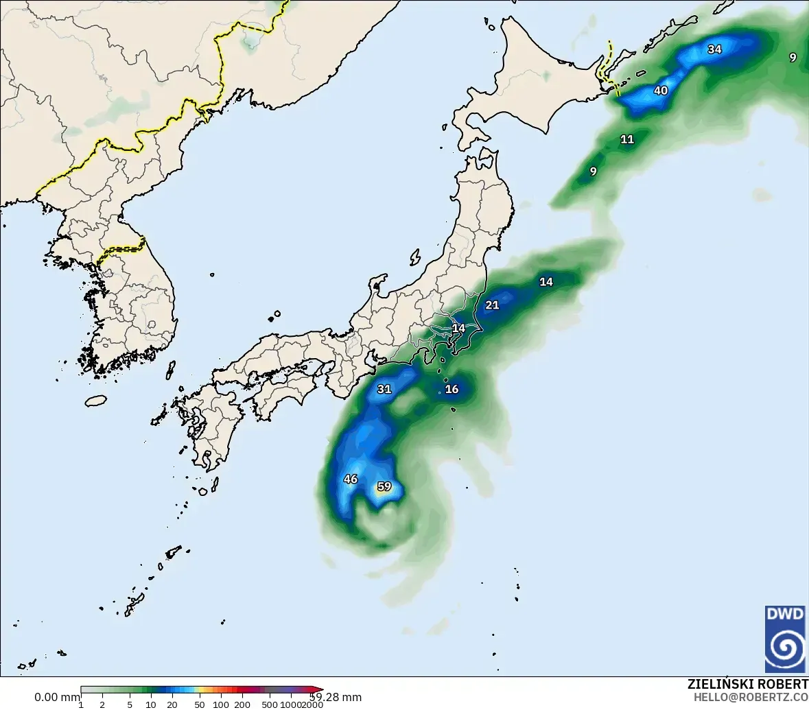 ICON modelo - Japão, Acúmulo de precipitação