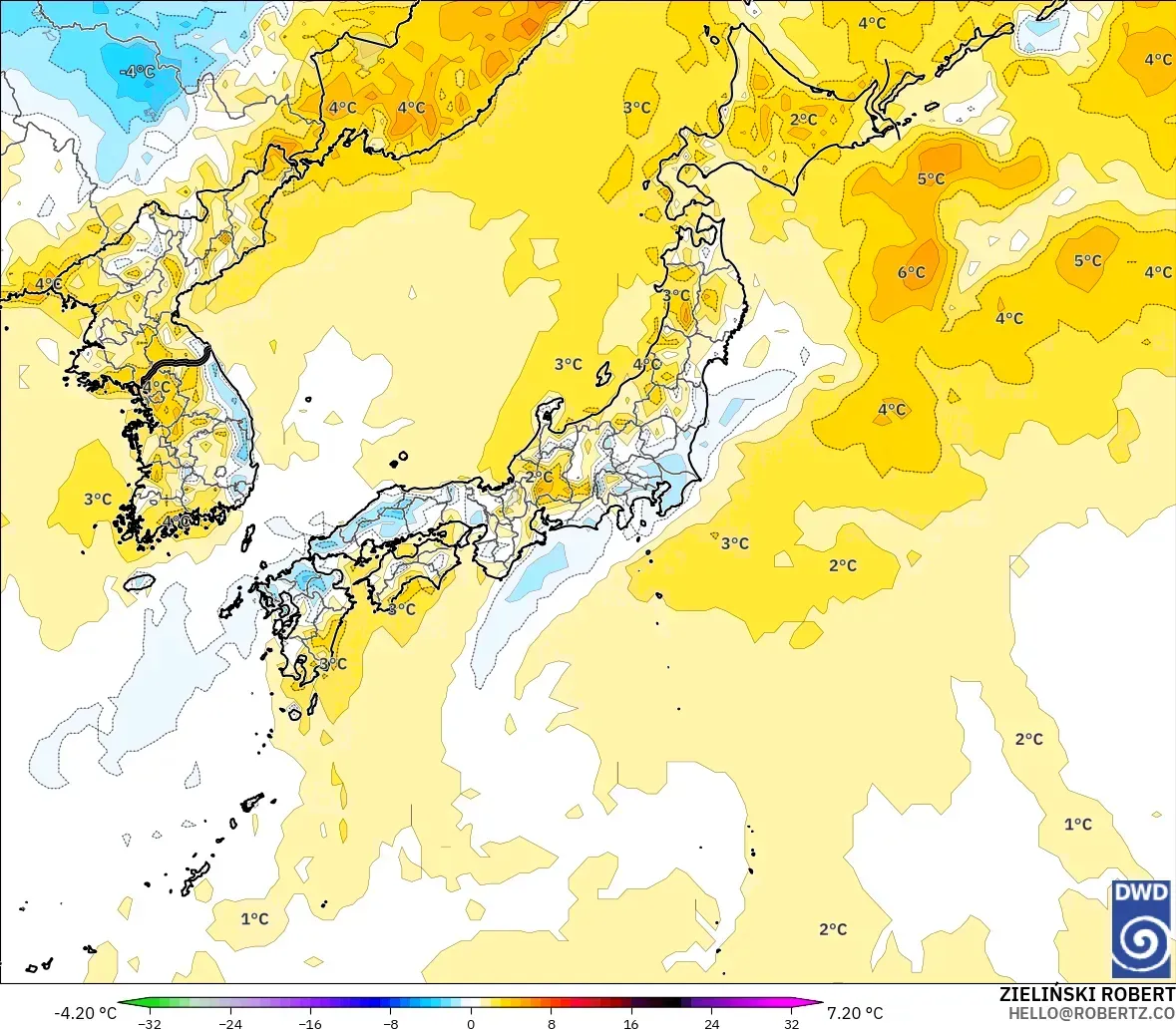 ICON modelo - Japão, Anomalia de temperatura a 2 m
