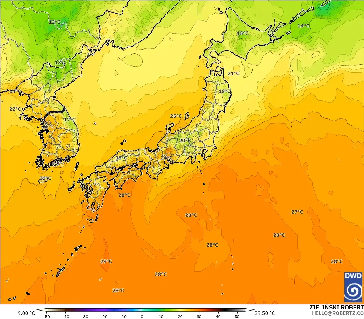 ICON modelo - Japão, Temperatura a 2 m