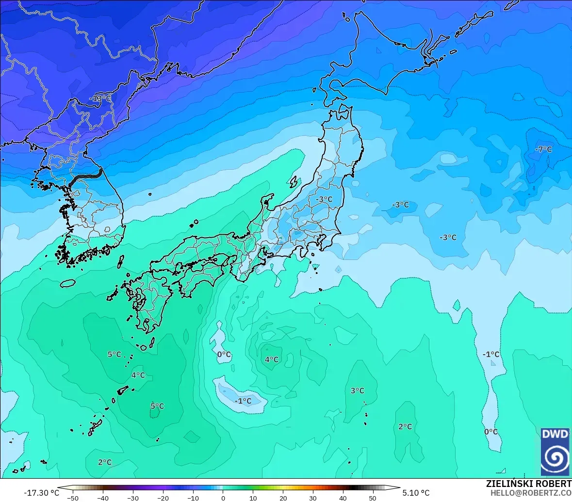 ICON modelo - Japão, Temperatura a 500 hPa