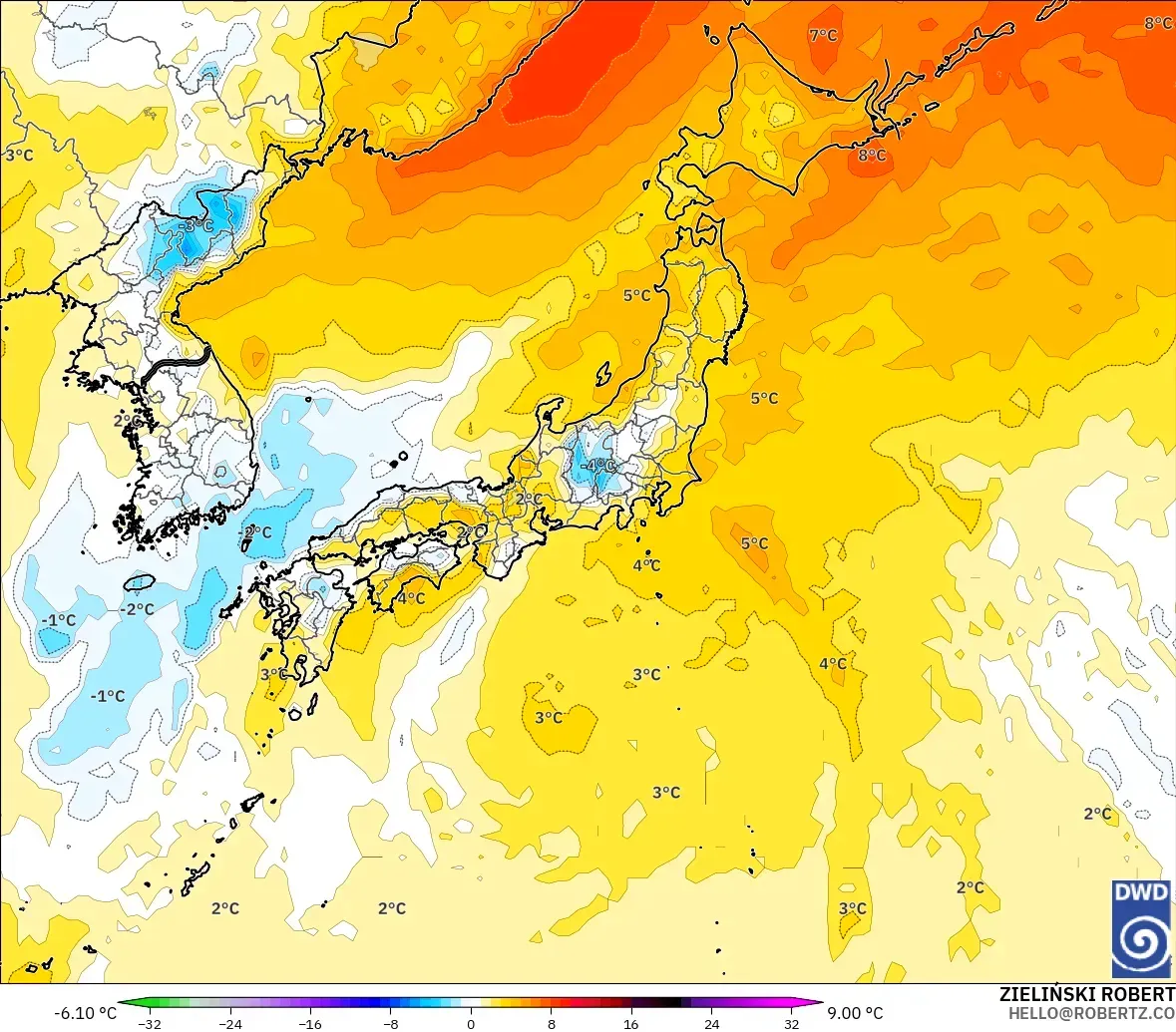 ICON modelo - Japão, Anomalia de temperatura a 850 hPa