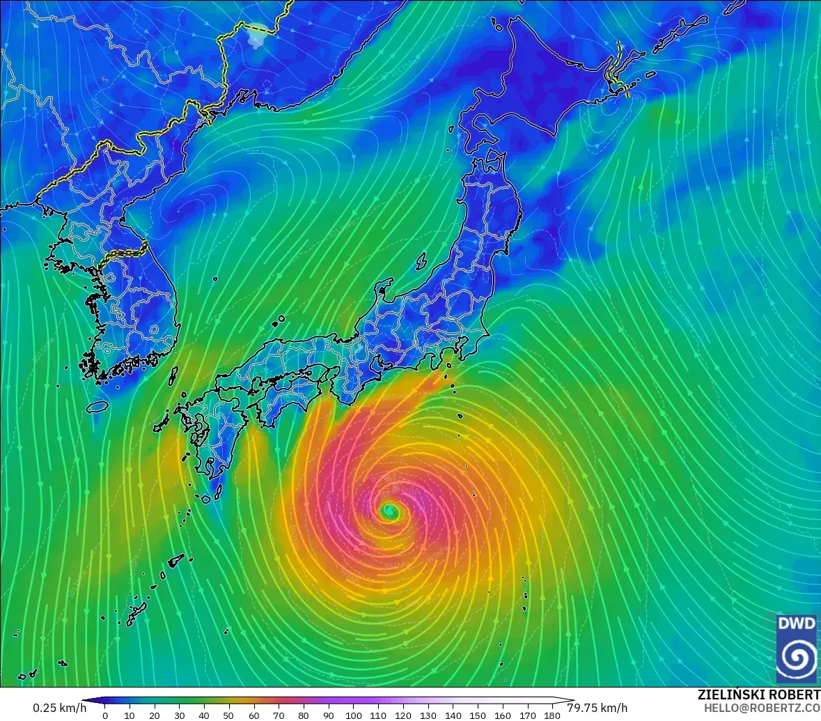 ICON modelo - Japão, Vento a 10 m