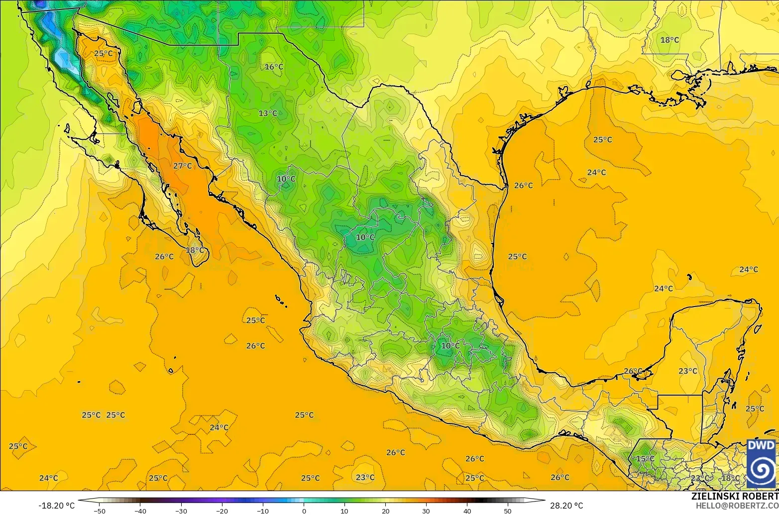 ICON modelo - México, Ponto de orvalho a 2 m