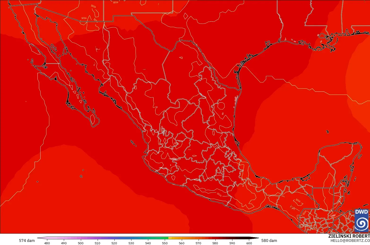 ICON modelo - México, Altura geopotencial a 500 hPa