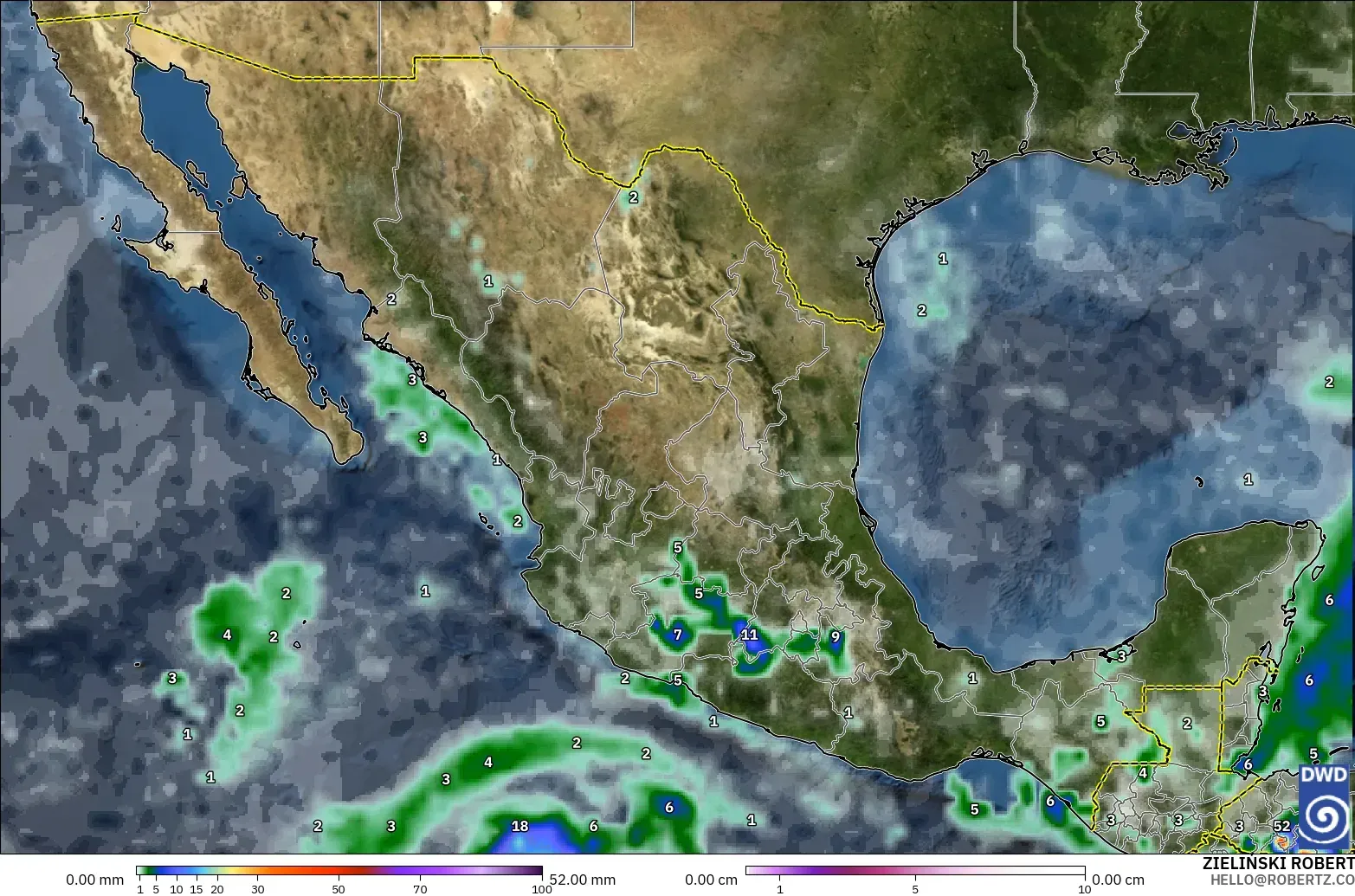ICON modelo - México, Precipitação, nuvens e pressão