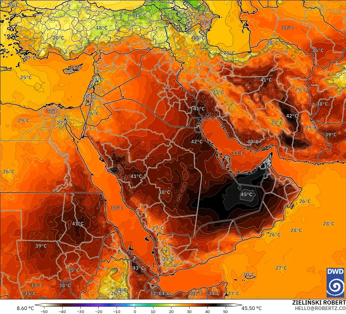 ICON modelo - Oriente Médio, Temperatura a 2 m