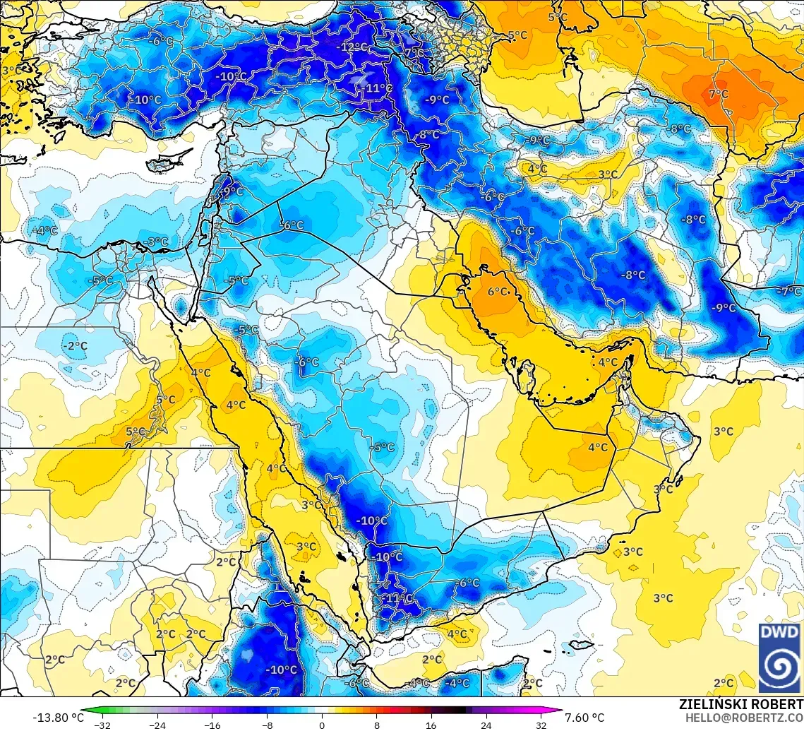 ICON modelo - Oriente Médio, Anomalia de temperatura a 850 hPa