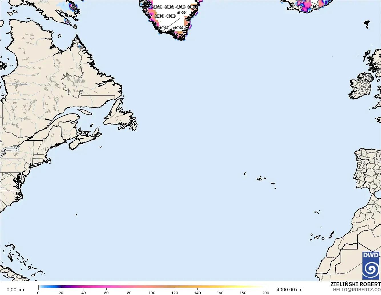 ICON modelo - Atlântico Norte, Profundidade da neve