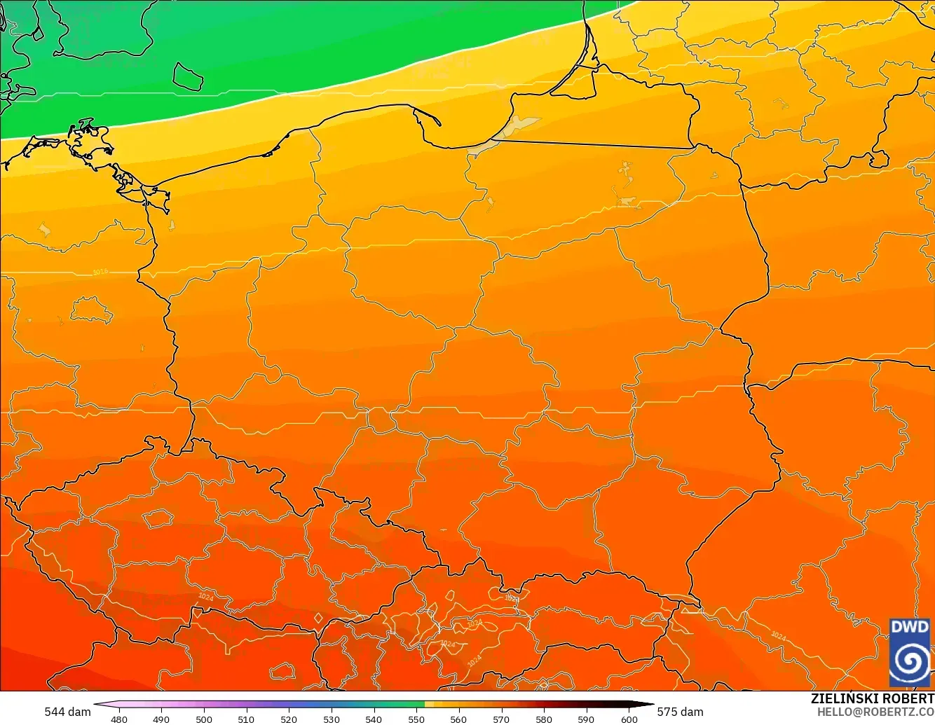 ICON modelo - Polônia, Altura geopotencial a 500 hPa