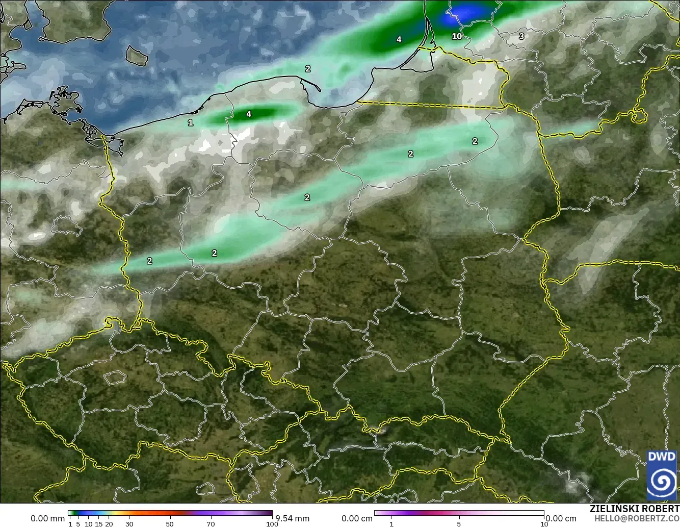 ICON modelo - Polônia, Precipitação, nuvens e pressão