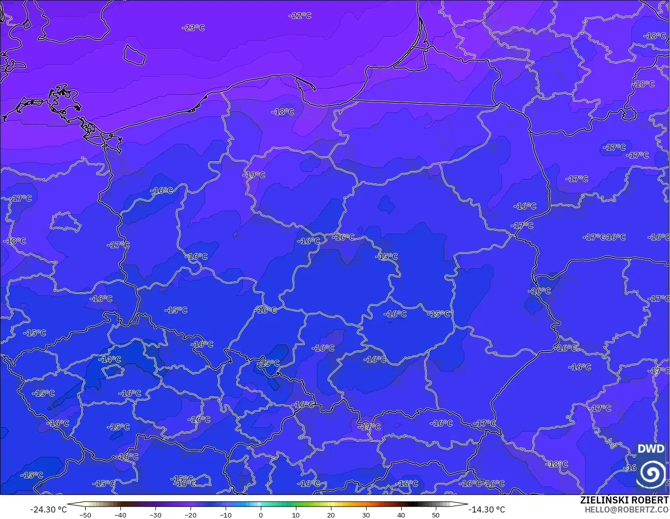 ICON modelo - Polônia, Temperatura a 500 hPa
