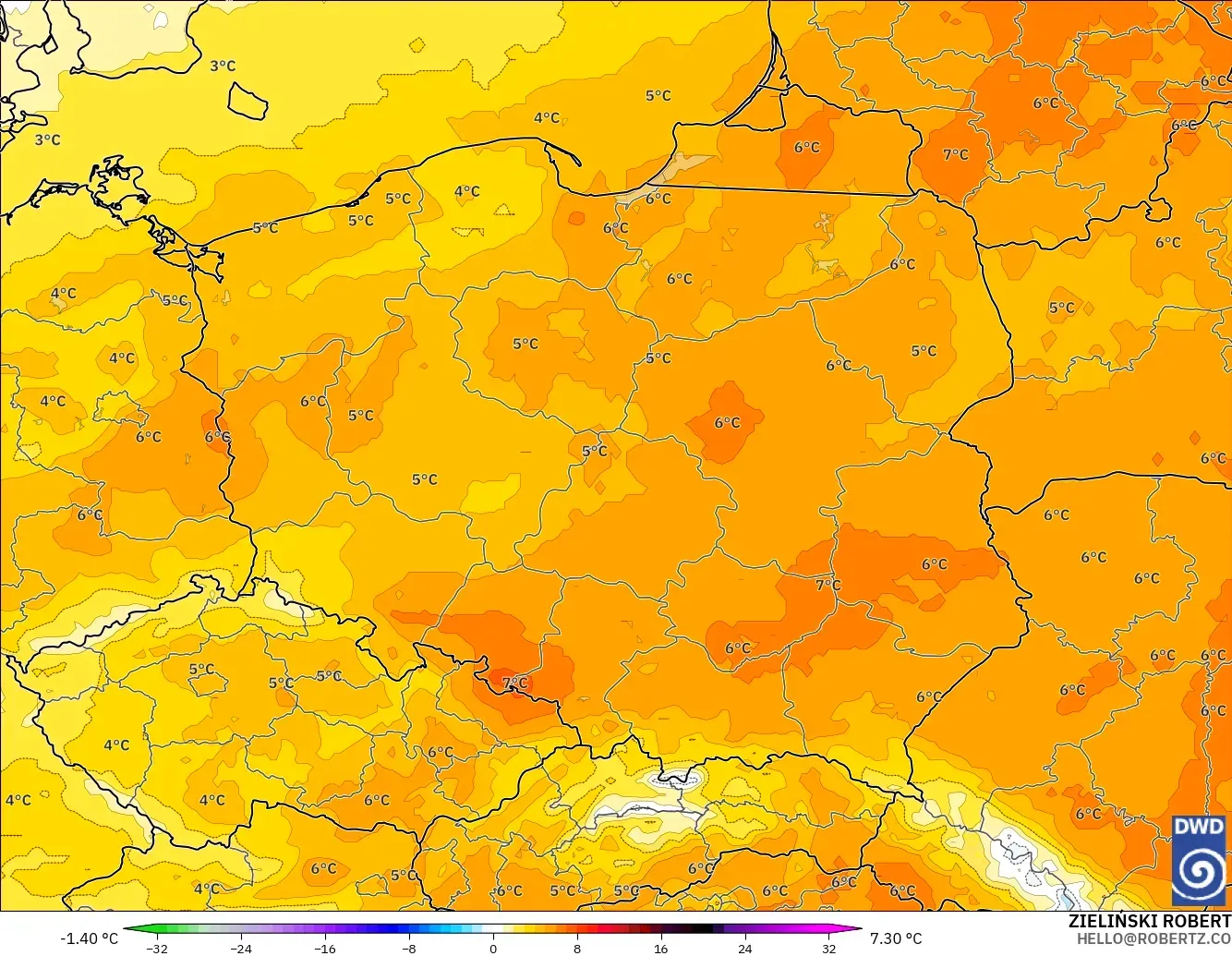 ICON modelo - Polônia, Anomalia de temperatura a 850 hPa