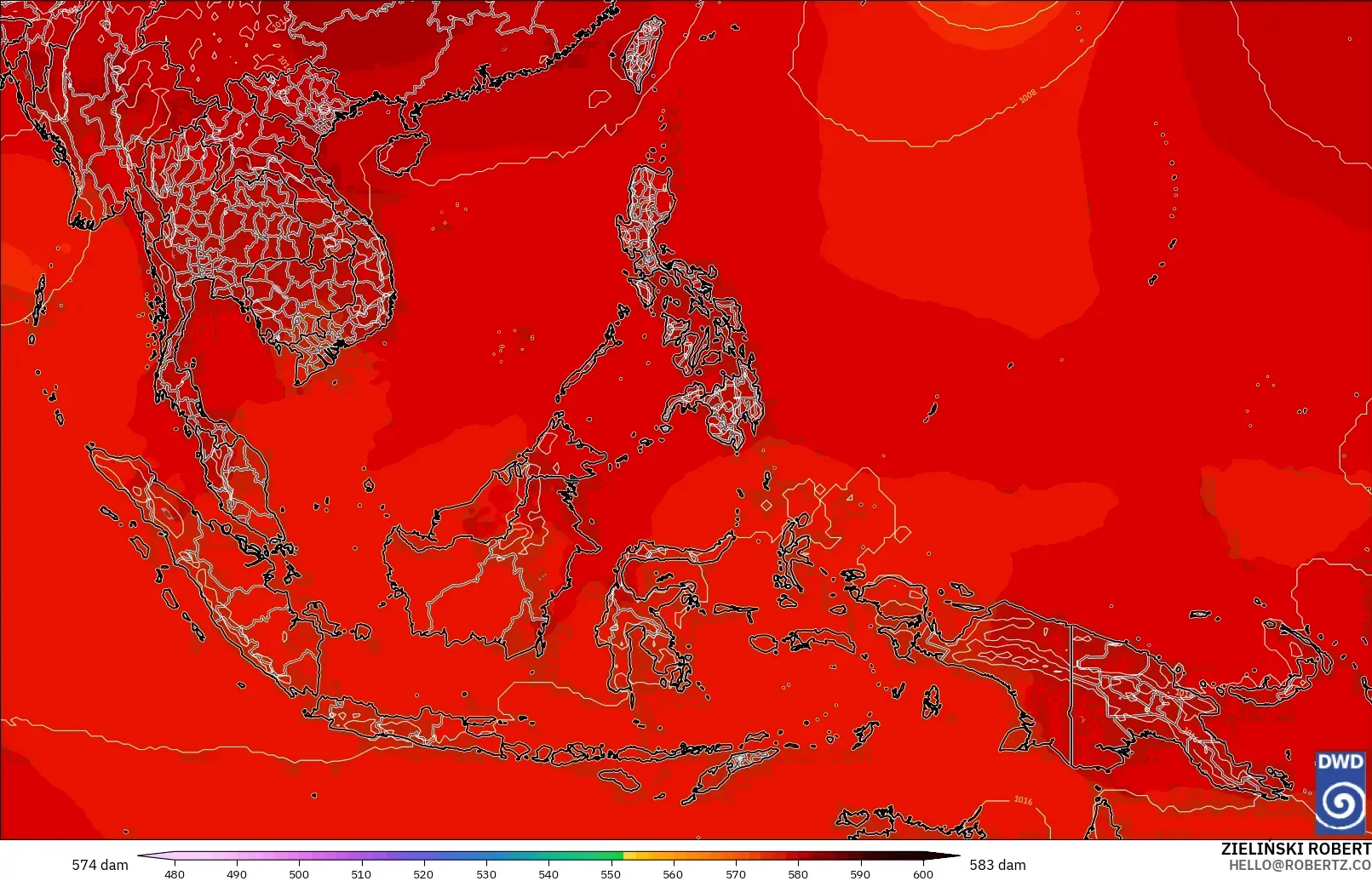 ICON modelo - Sudeste Asiático, Altura geopotencial a 500 hPa