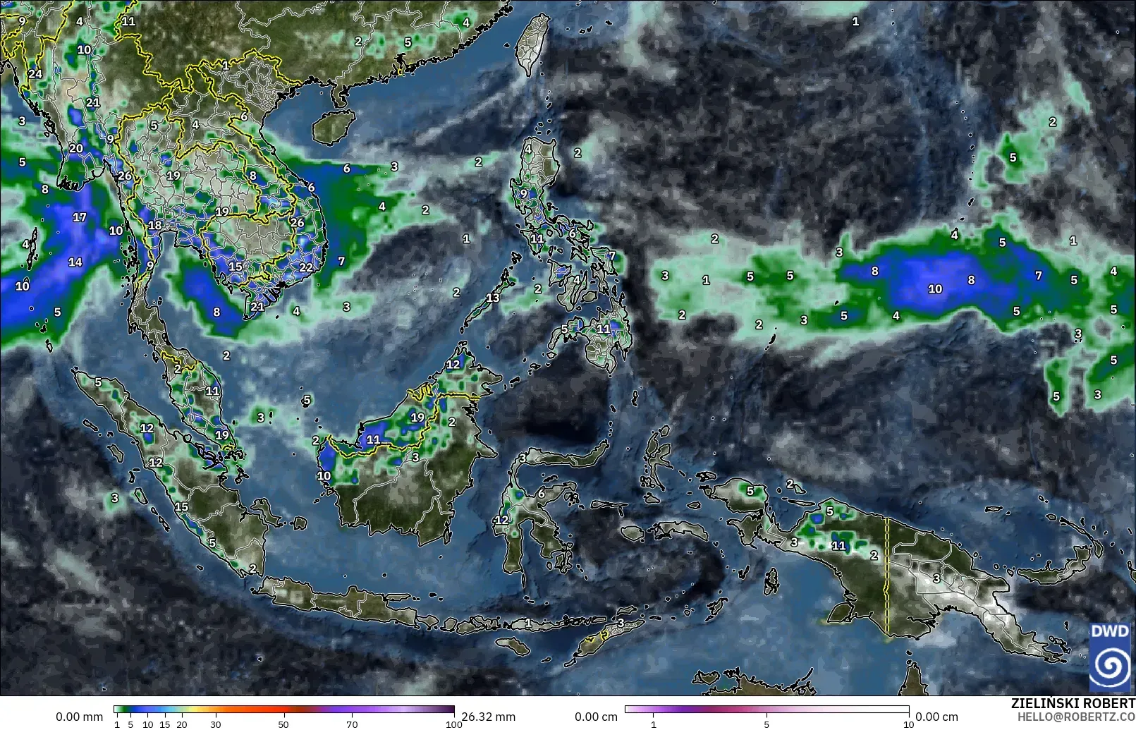 ICON modelo - Sudeste Asiático, Precipitação, nuvens e pressão