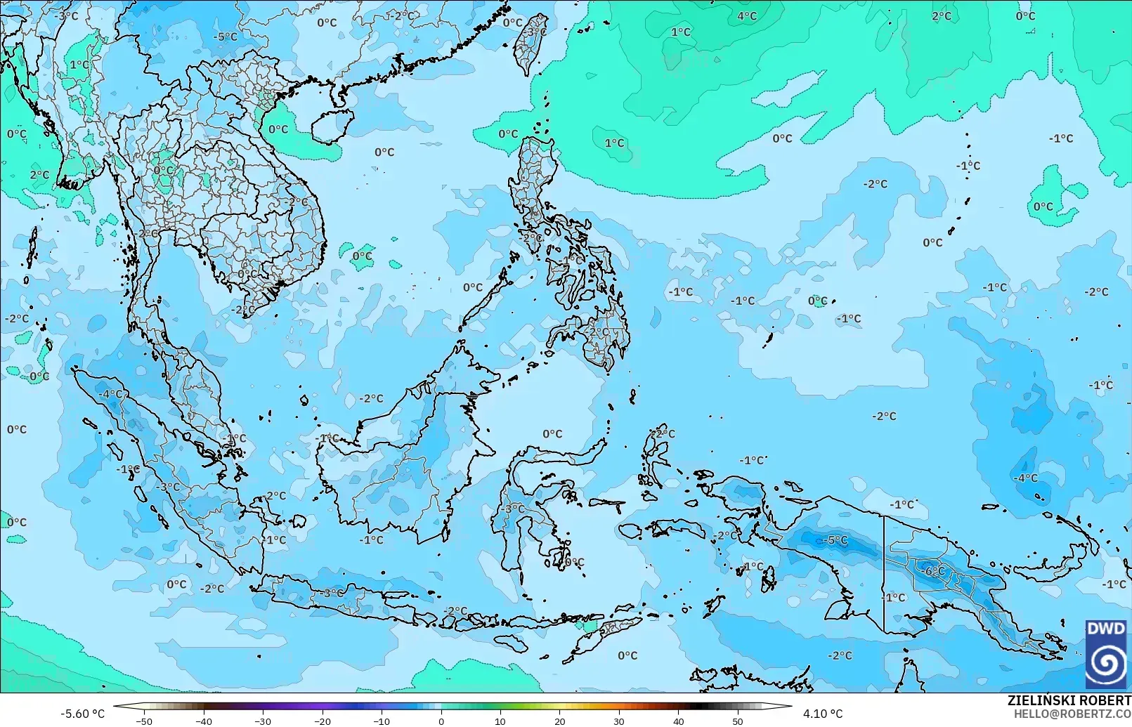 ICON modelo - Sudeste Asiático, Temperatura a 500 hPa