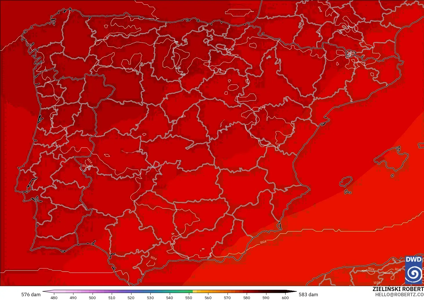ICON modelo - Espanha, Altura geopotencial a 500 hPa