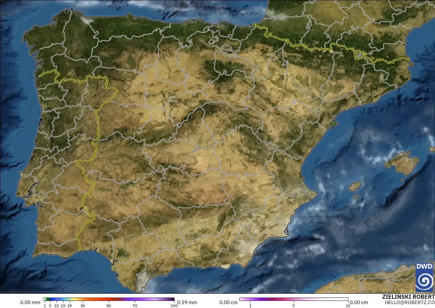 ICON modelo - Espanha, Precipitação, nuvens e pressão