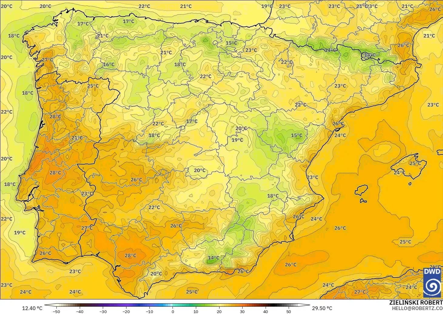ICON modelo - Espanha, Temperatura a 2 m
