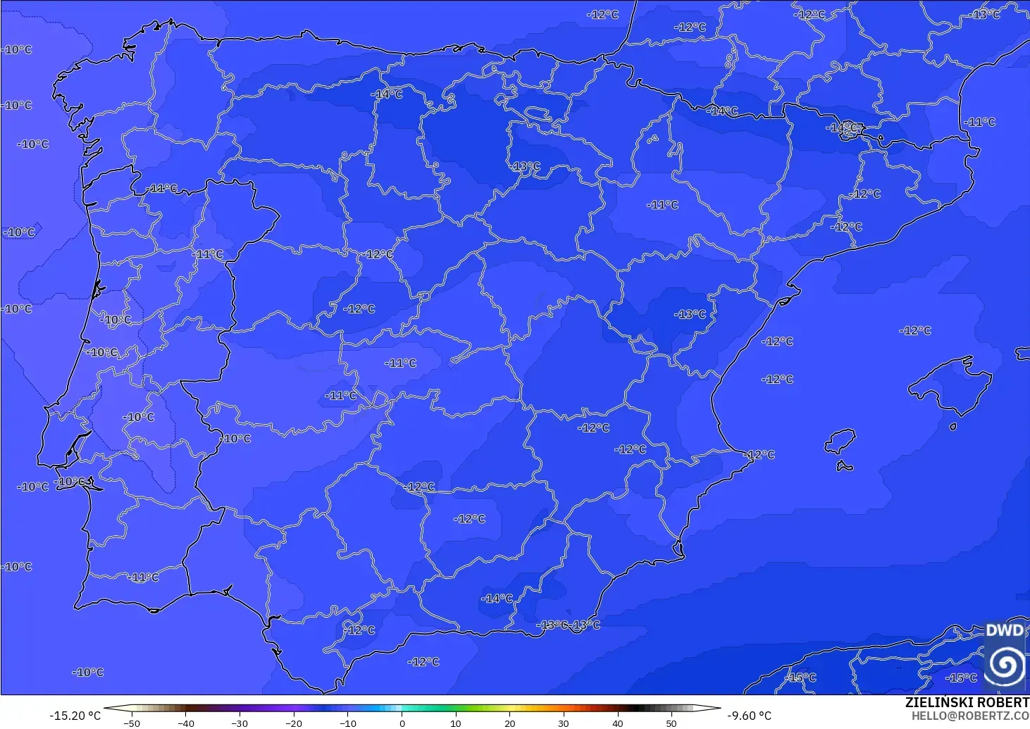 ICON modelo - Espanha, Temperatura a 500 hPa