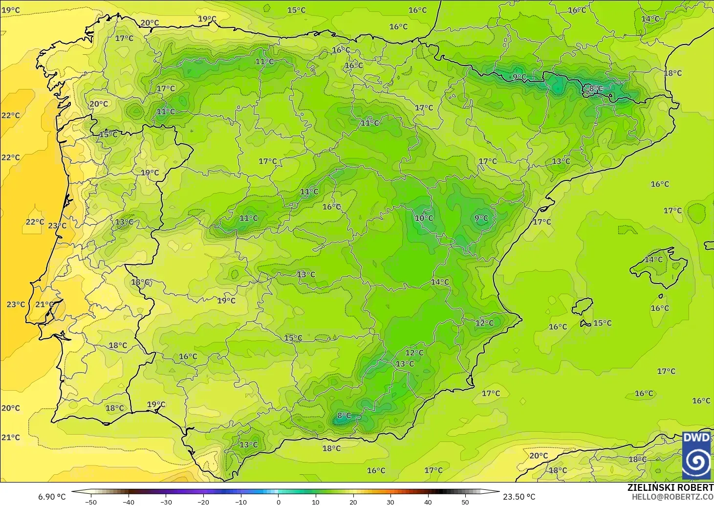 ICON modelo - Espanha, Temperatura a 850 hPa