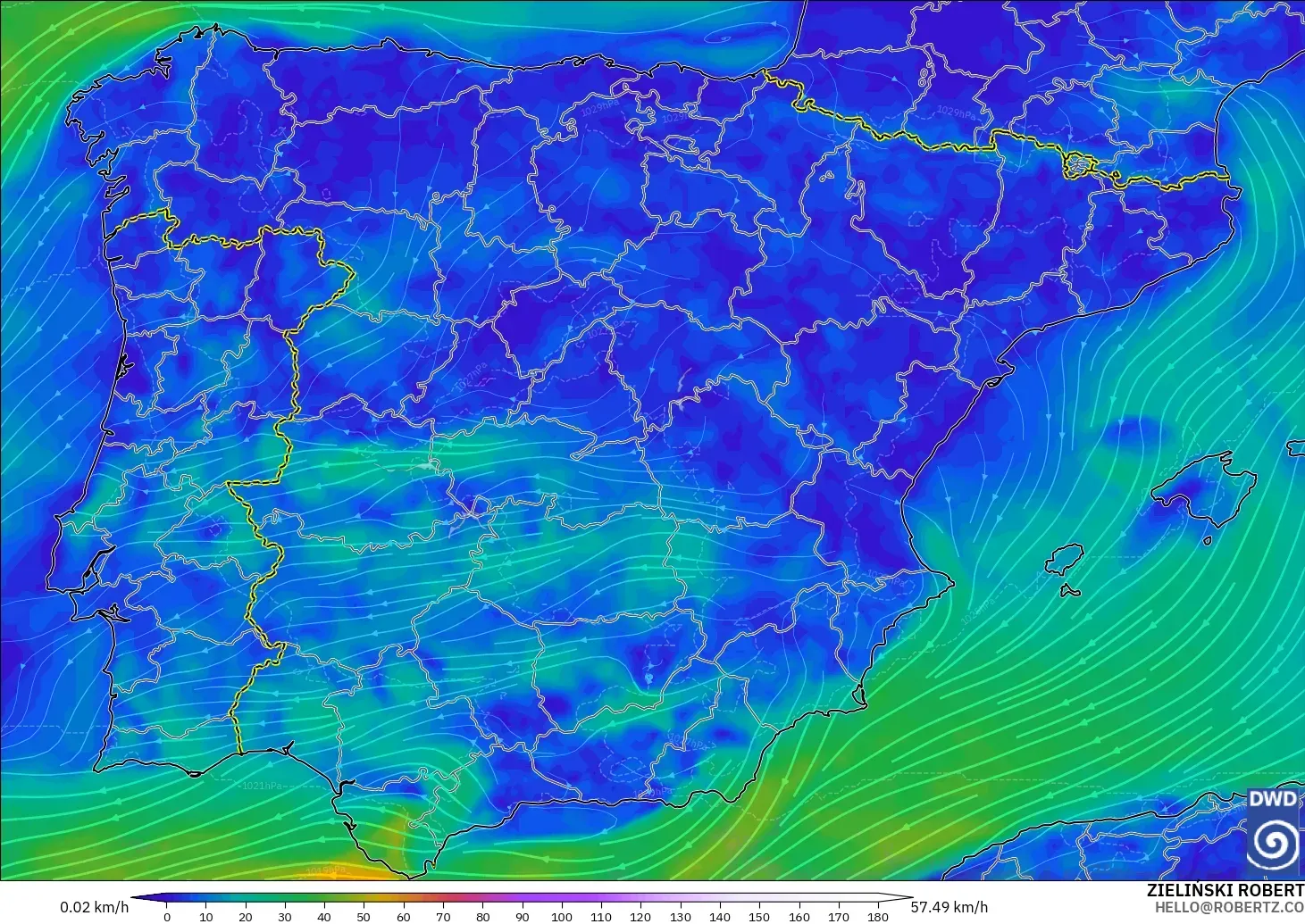 ICON modelo - Espanha, Vento a 10 m