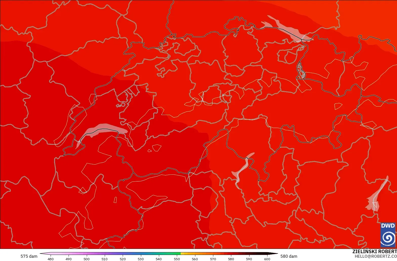 ICON modelo - Suíça, Altura geopotencial a 500 hPa