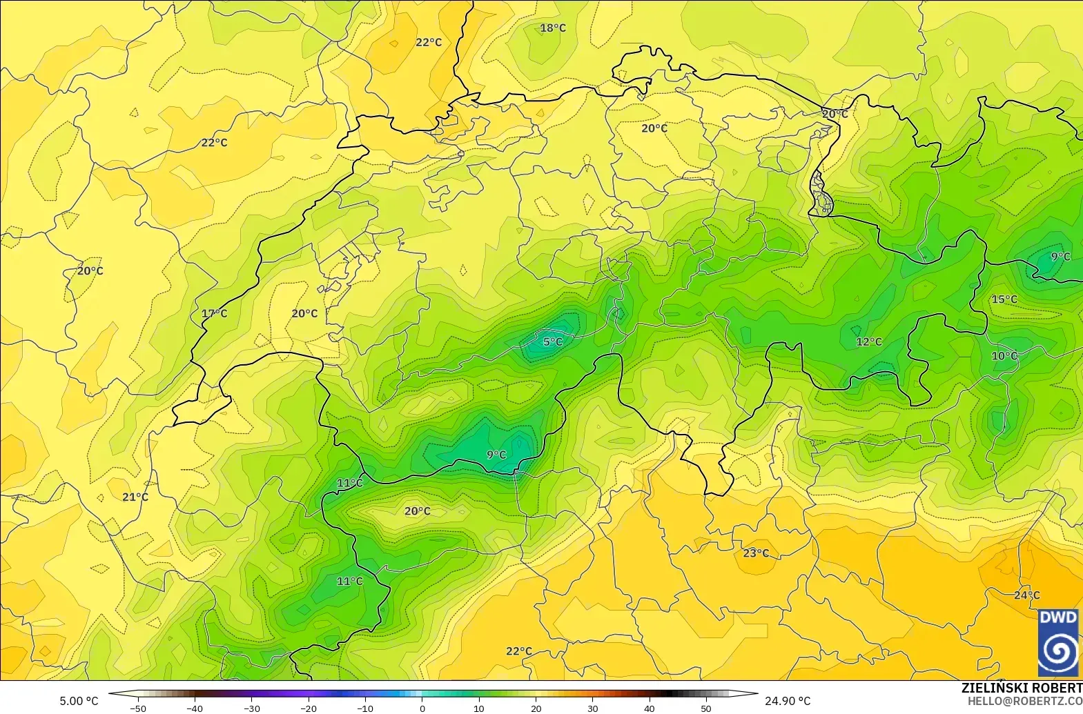 ICON modelo - Suíça, Temperatura a 2 m