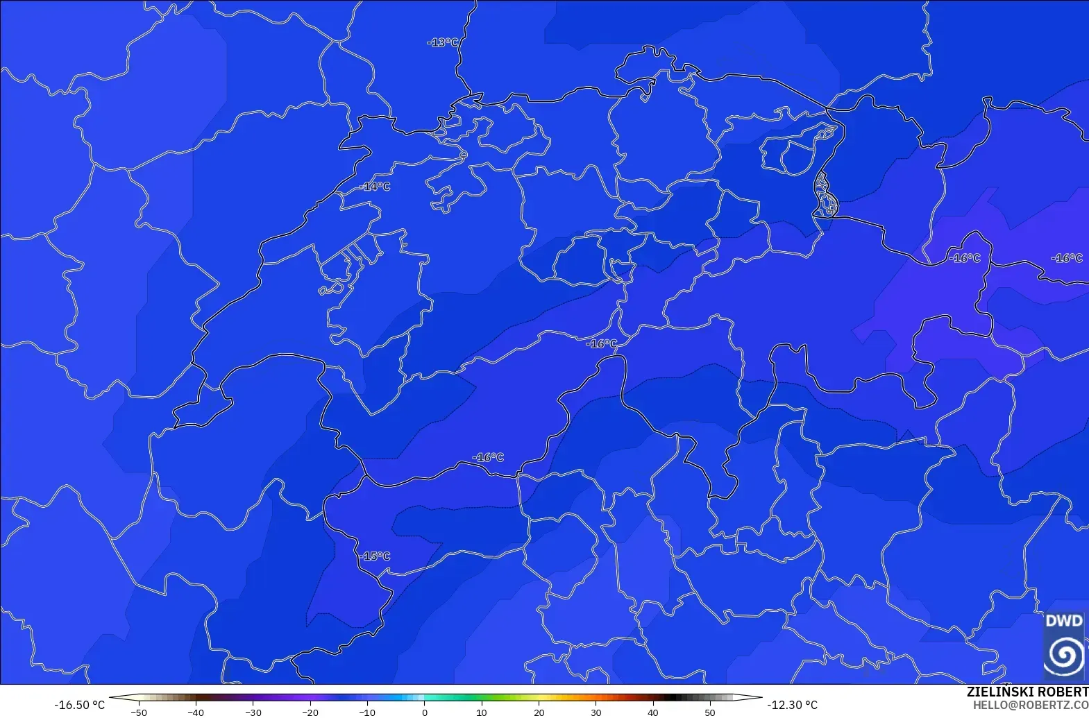ICON modelo - Suíça, Temperatura a 500 hPa