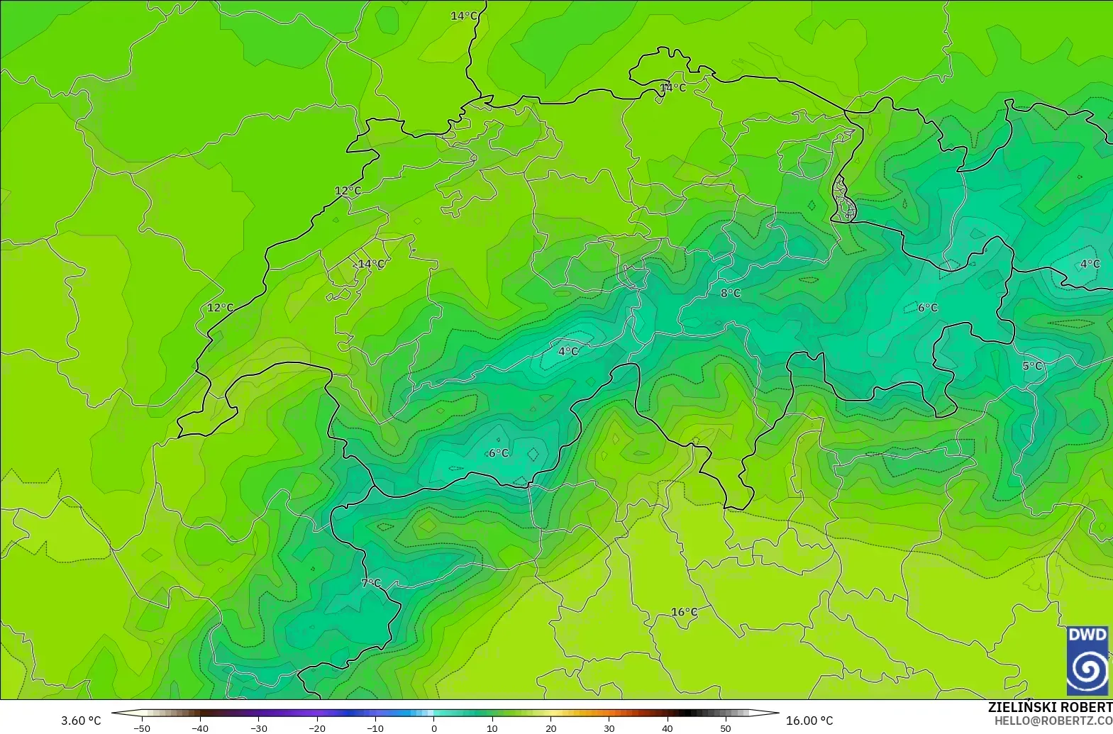 ICON modelo - Suíça, Temperatura a 850 hPa