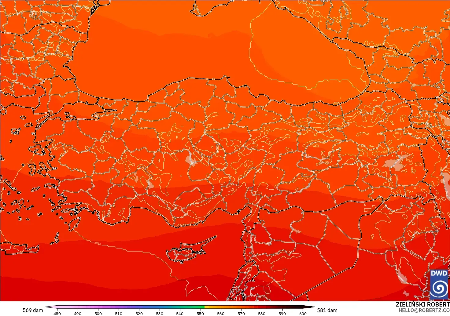 ICON modelo - Turquia, Altura geopotencial a 500 hPa
