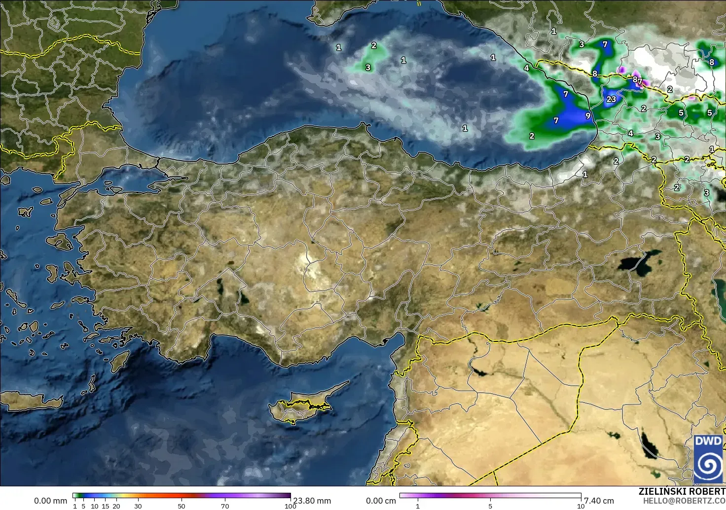 ICON modelo - Turquia, Precipitação, nuvens e pressão