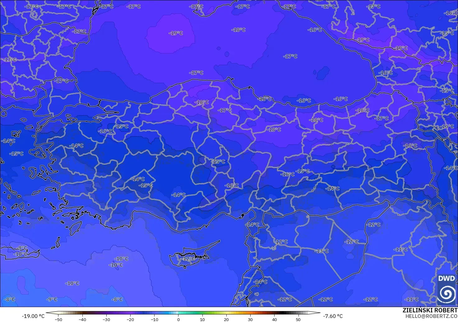 ICON modelo - Turquia, Temperatura a 500 hPa