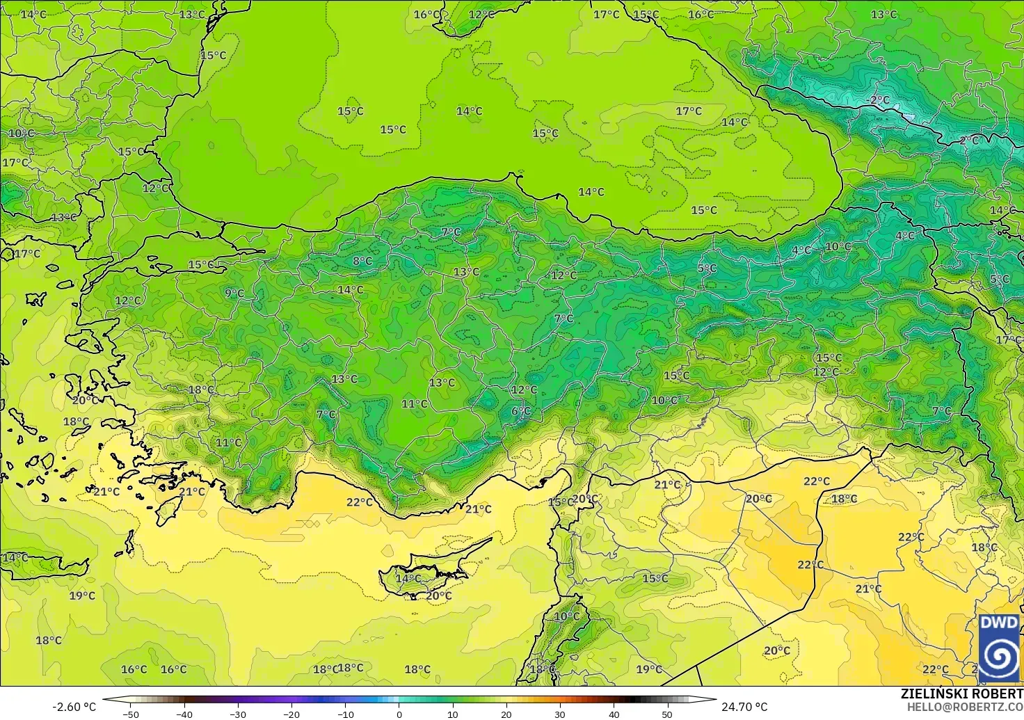 ICON modelo - Turquia, Temperatura a 850 hPa