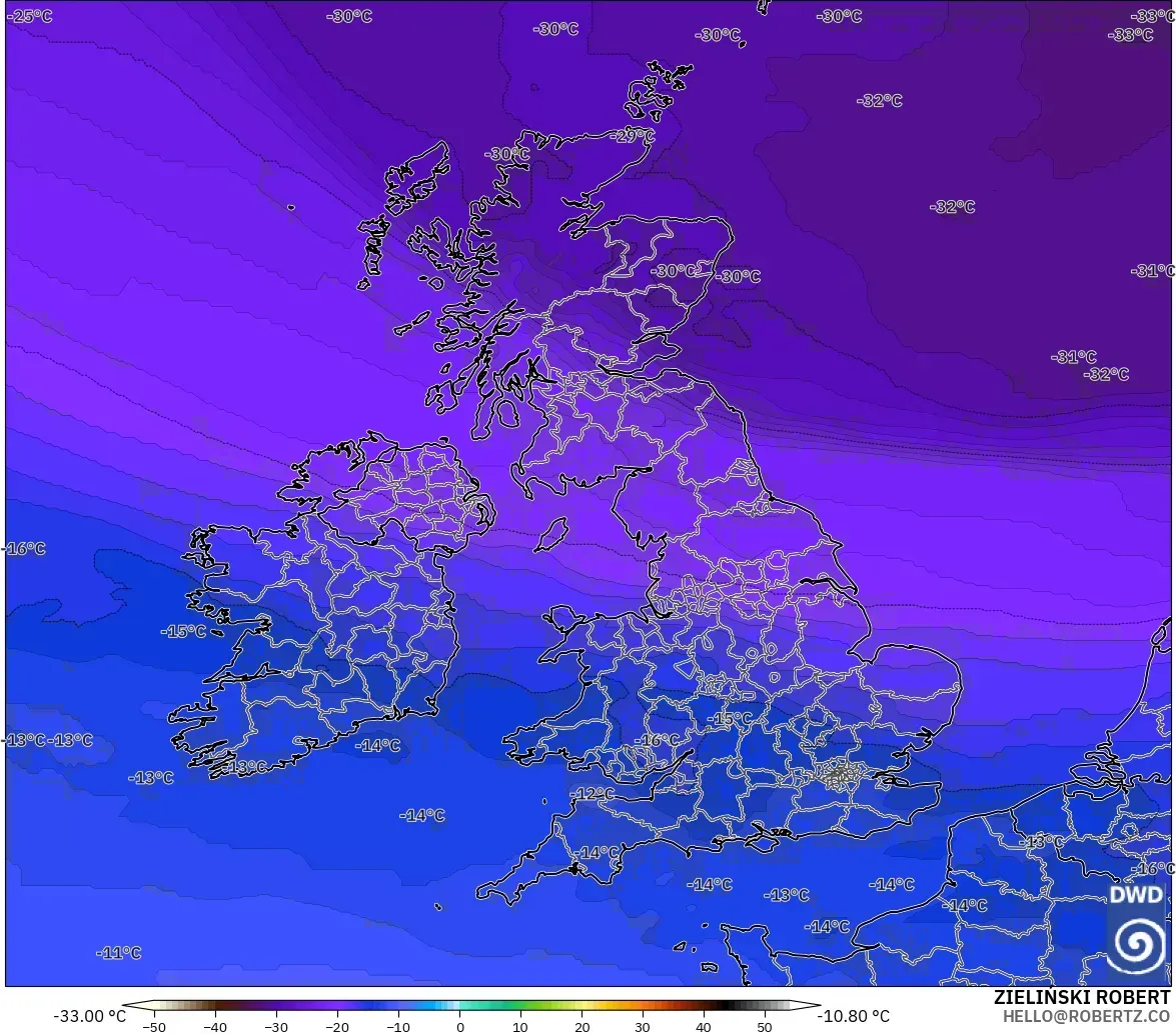 ICON modelo - Reino Unido, Temperatura a 500 hPa
