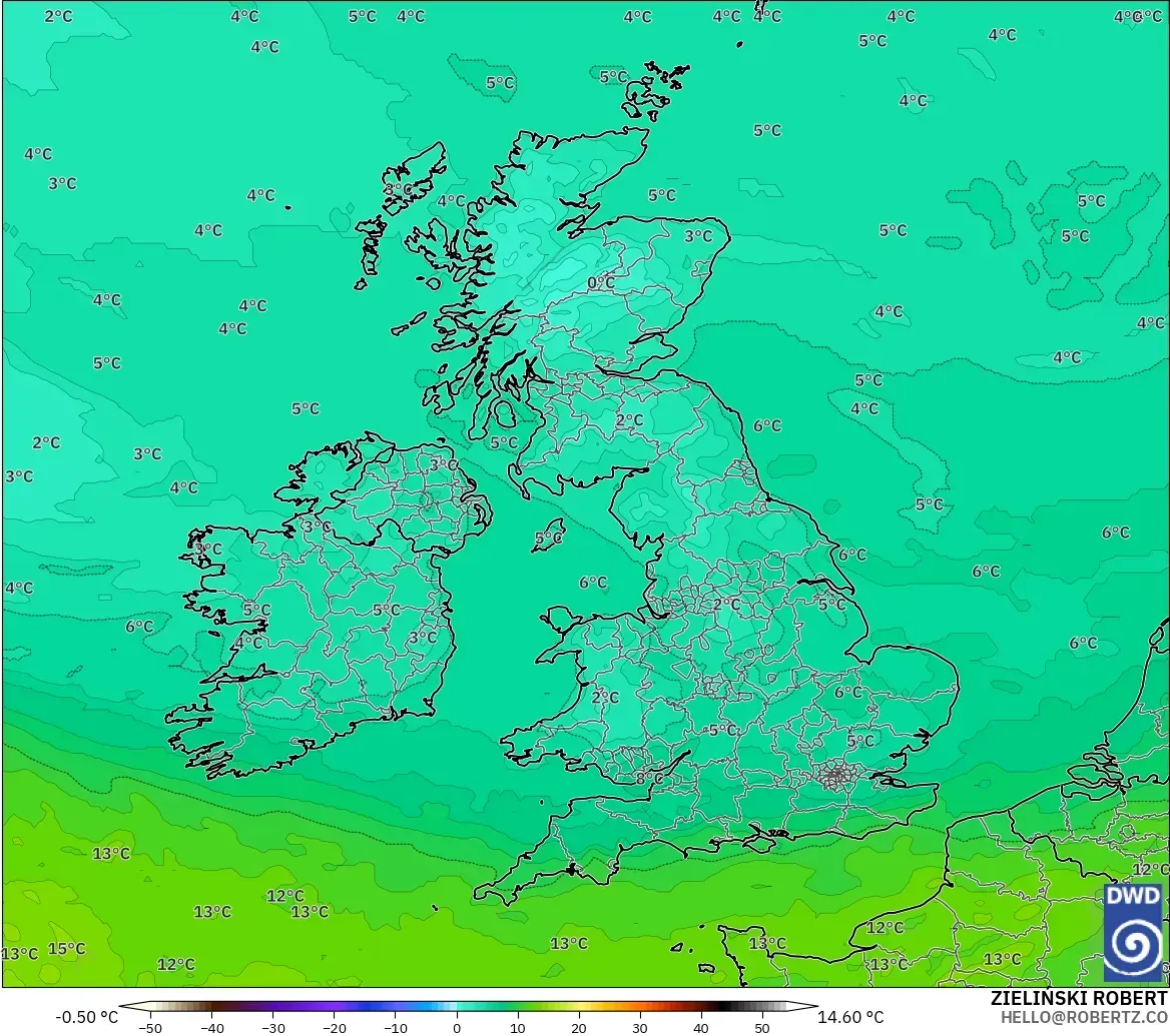 ICON modelo - Reino Unido, Temperatura a 850 hPa