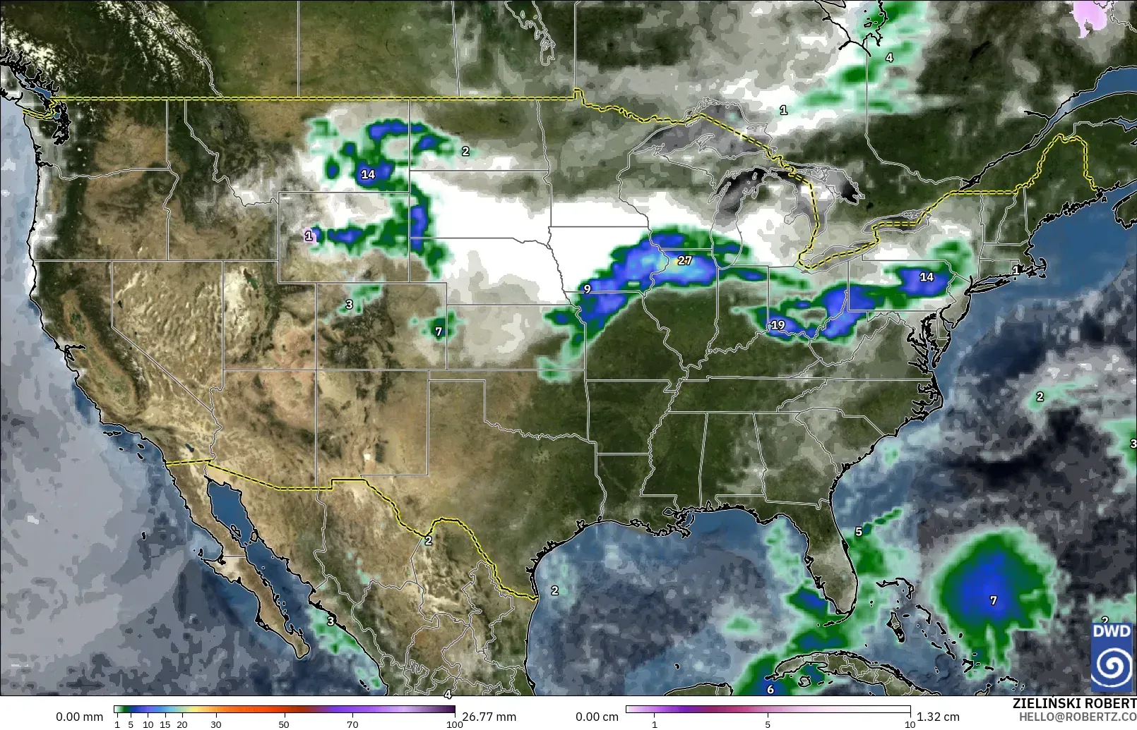 ICON modelo - Estados Unidos, Precipitação, nuvens e pressão