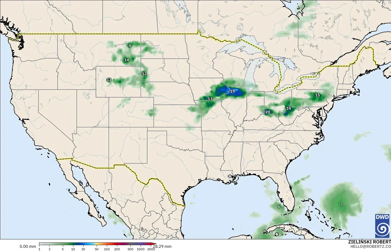 ICON modelo - Estados Unidos, Acúmulo de precipitação