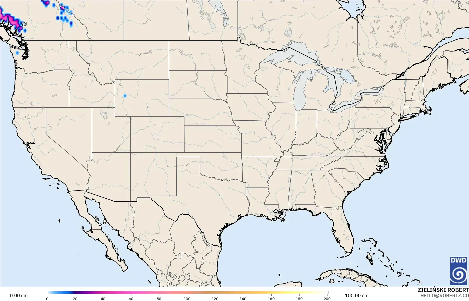 ICON modelo - Estados Unidos, Profundidade da neve