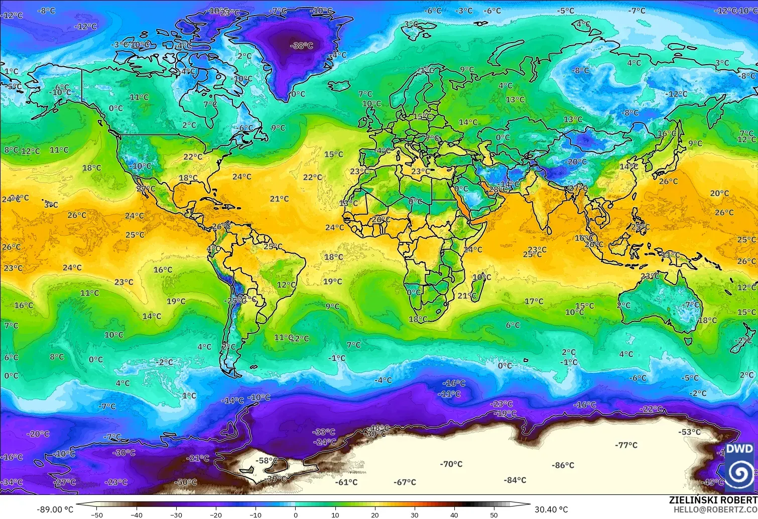 ICON modelo - Mundo, Ponto de orvalho a 2 m