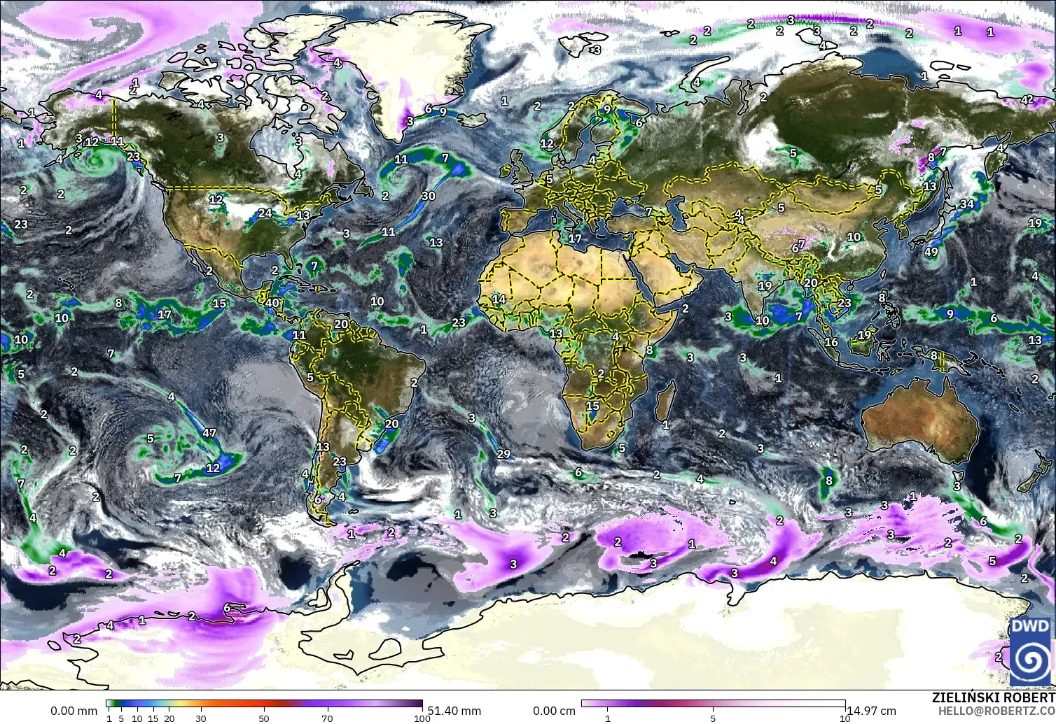 ICON modelo - Mundo, Precipitação, nuvens e pressão