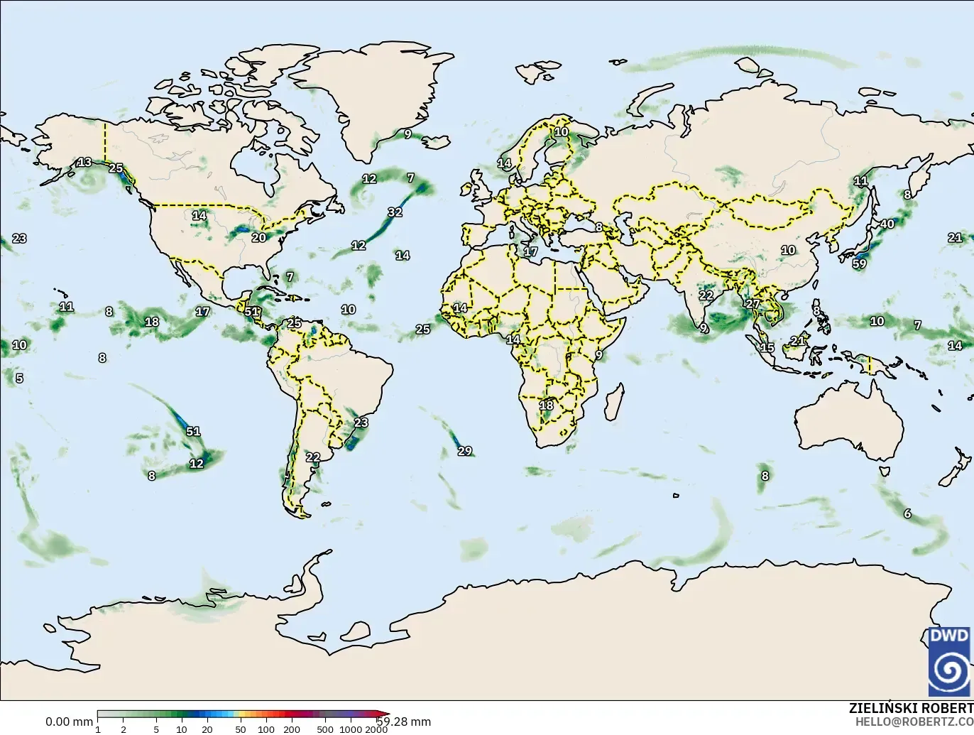 ICON modelo - Mundo, Acúmulo de precipitação