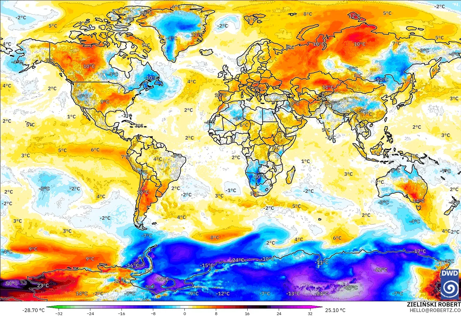 ICON modelo - Mundo, Anomalia de temperatura a 2 m
