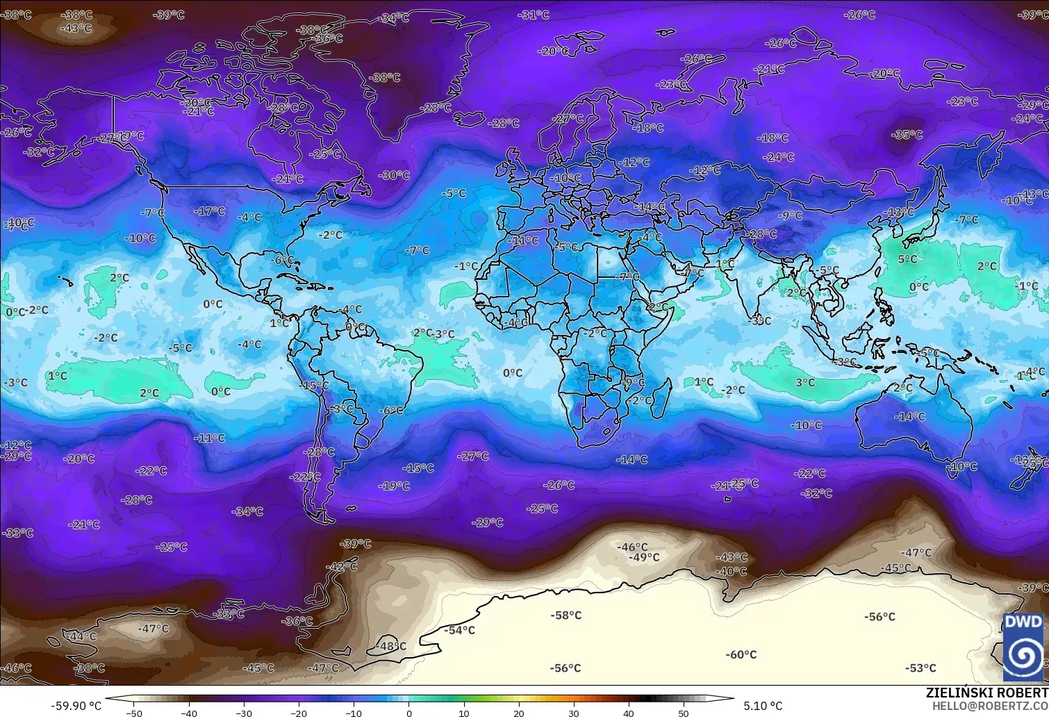 ICON modelo - Mundo, Temperatura a 500 hPa