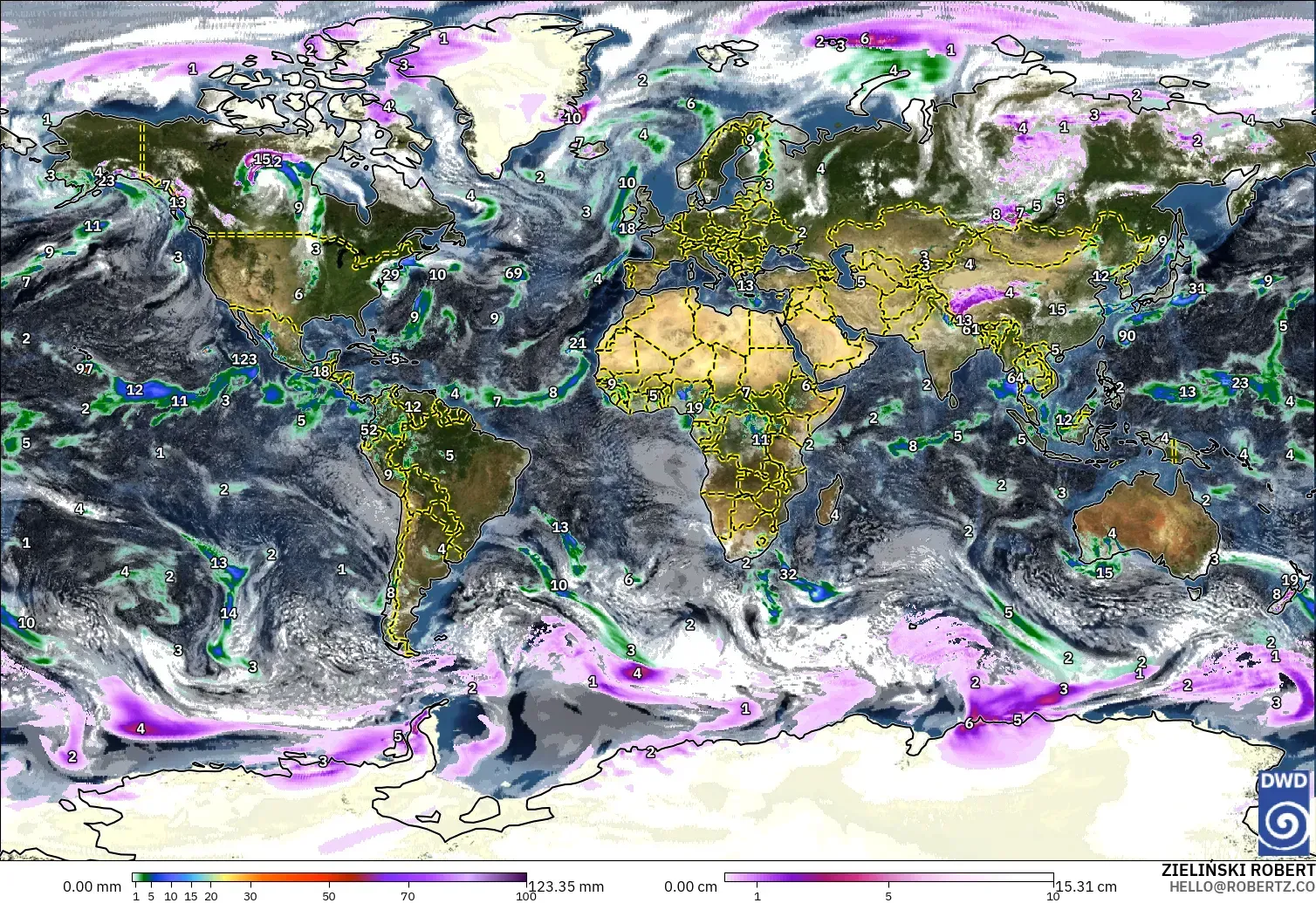 ICON modelo - Mundo, Precipitação, nuvens e pressão