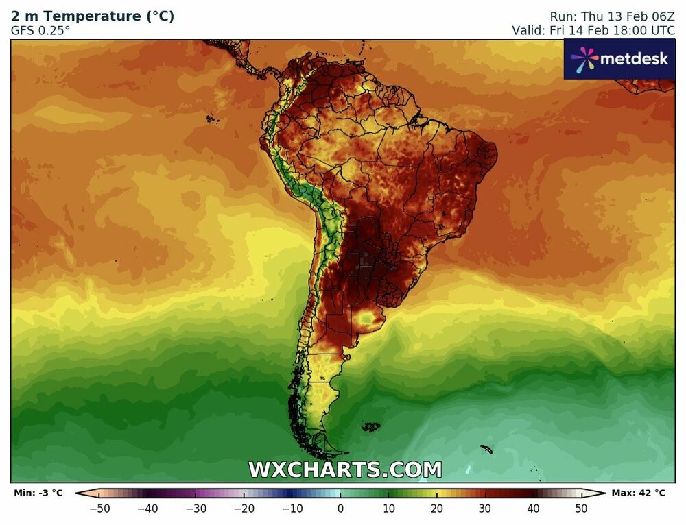 Mapa de Temperatura – Variações Térmicas e Tendências Climáticas [14 de fevereiro de 2025]